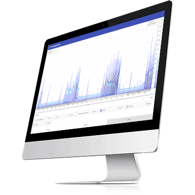 Online commercial energy analysis software showing
             historical energy data from energy data logger over 8 years.
             The energy profile shows historical energy data decreasing
             over time.